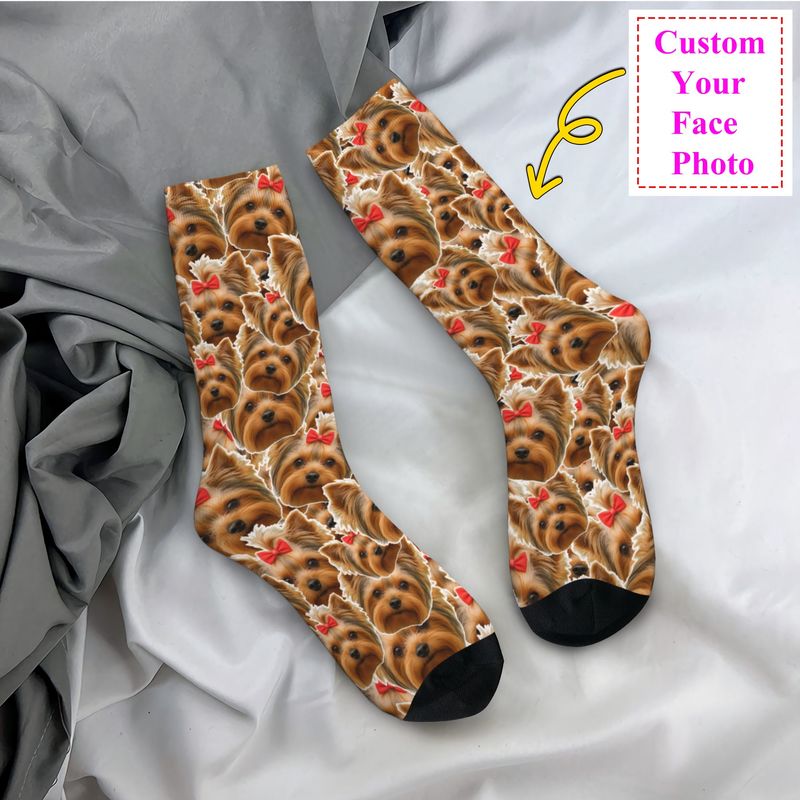 Dress Sock Men - Cute Mens Personalized Dog Face Custom