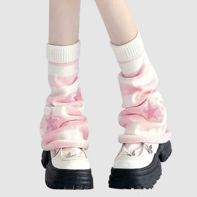 Y2K Striped Leg Warmers Star R - Boot Sock Slouchy ulasan dan harga