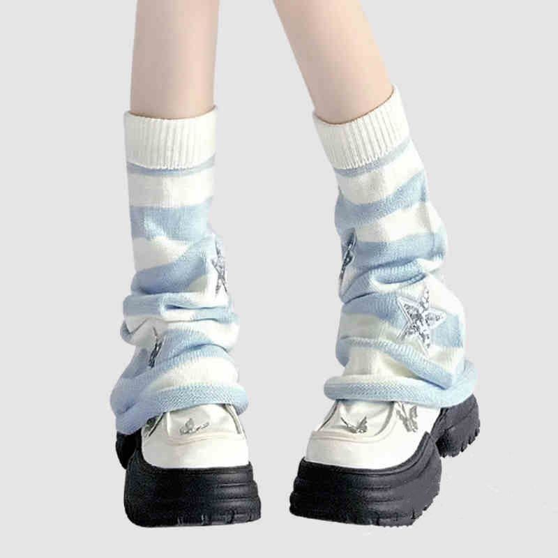 Y2K Striped Leg Warmers Star R - Boot Sock Slouchy ulasan dan harga