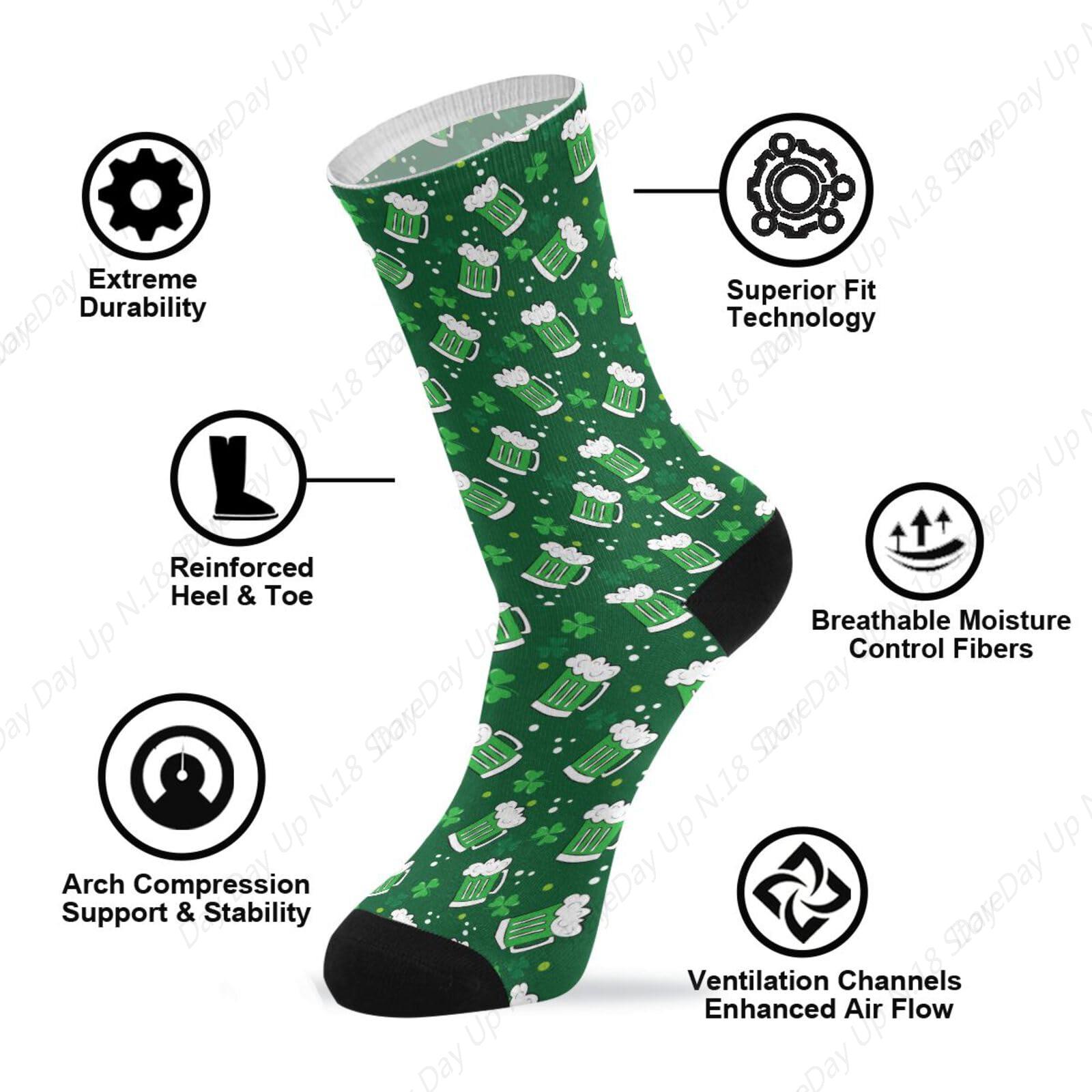 Green Clover Leaf Beer St. Pat - Cotton Crew Sock Pack ulasan dan harga