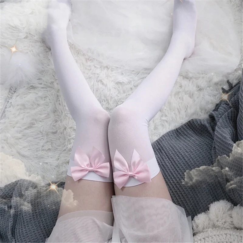 Sexy Women's Hosiery Pink Bow  - Thigh High Sock Stay Up ulasan dan harga