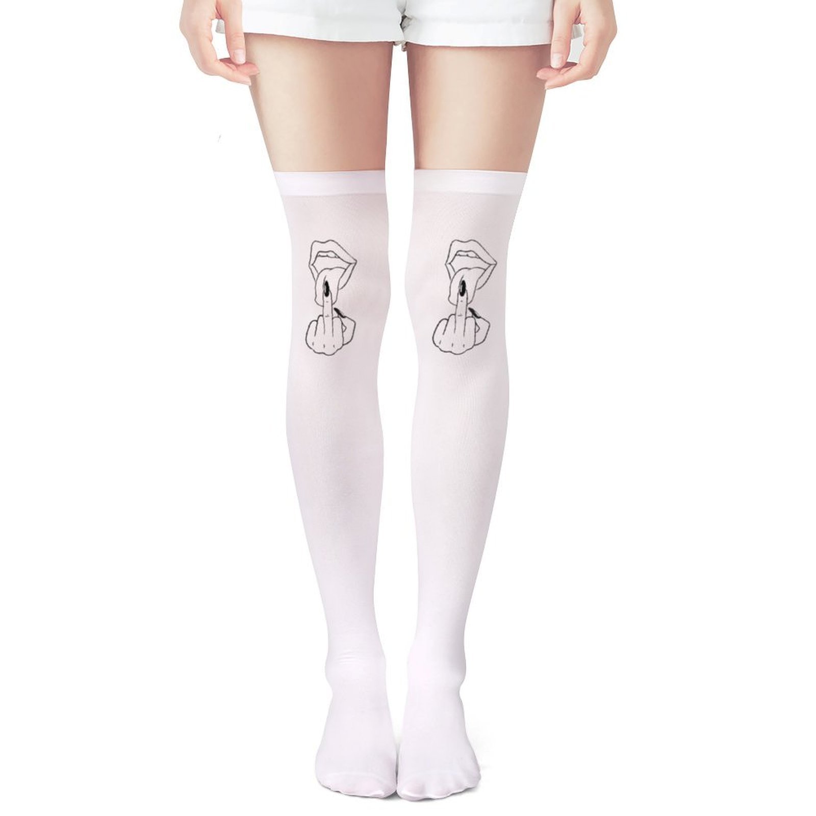 Ladies' white middle finger, r - Knee High Sock Women ulasan dan harga