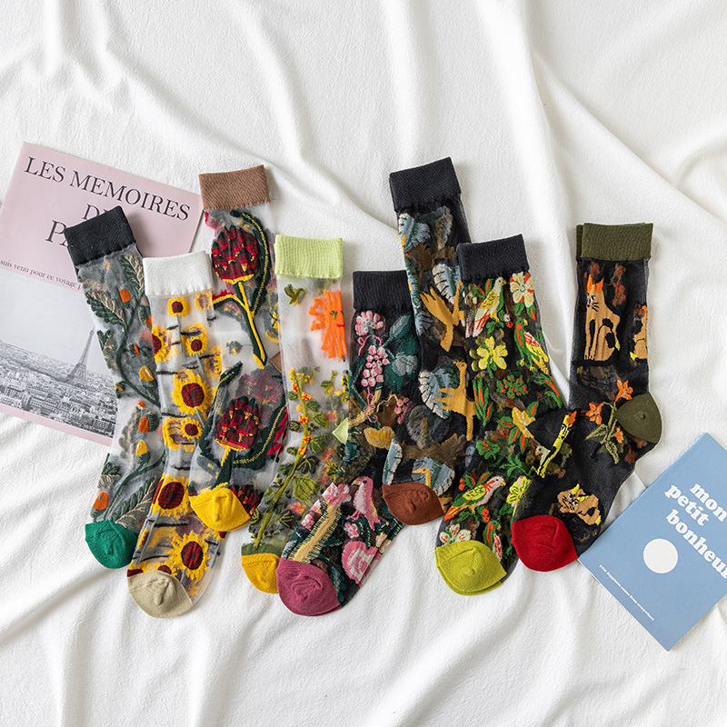 1/4 Pairs Retro Flower Women G - Silk Sock Bamboo ulasan dan harga