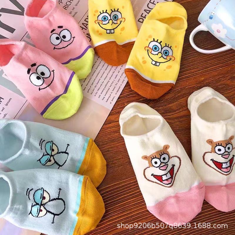 4PCS Hot Cute SpongeBob Square - Invisibility Sock Loafer ulasan dan harga