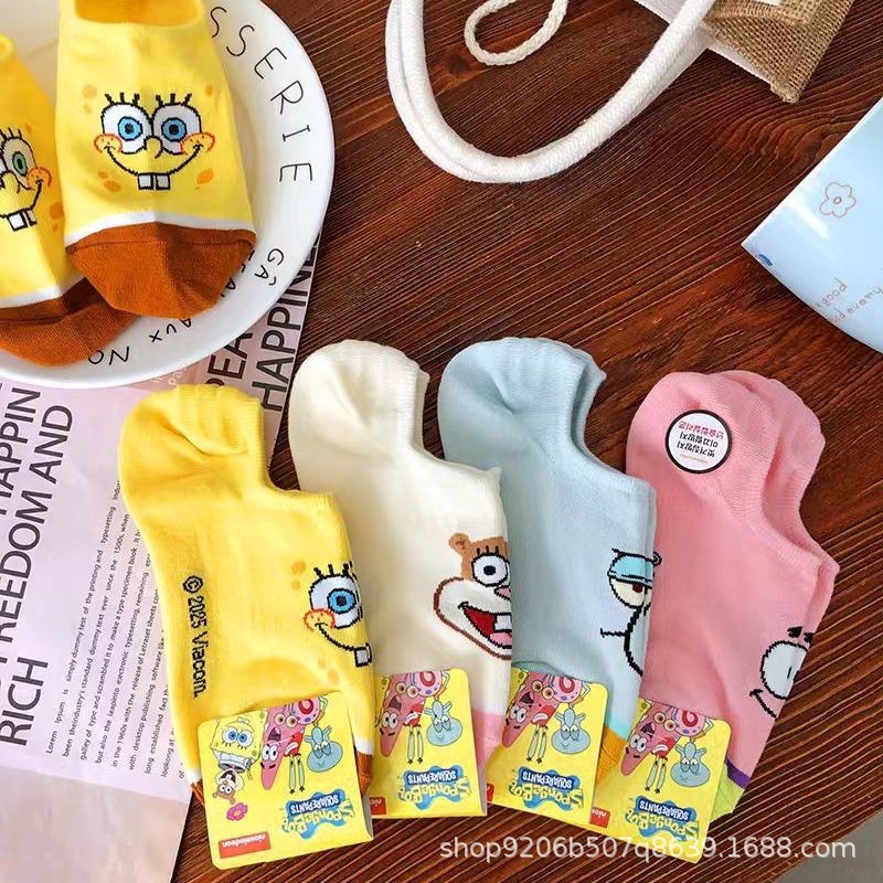 4PCS Hot Cute SpongeBob Square - Invisibility Sock Loafer ulasan dan harga