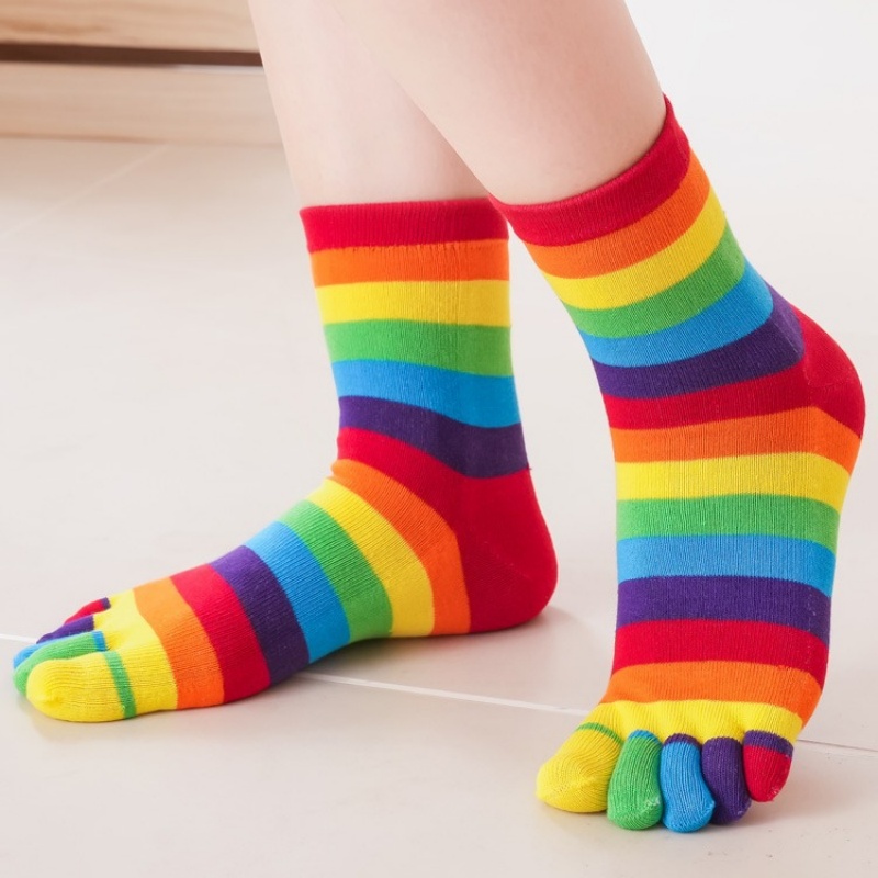 Women's Socks Rainbow Striped  - Toe Sock Split ulasan dan harga