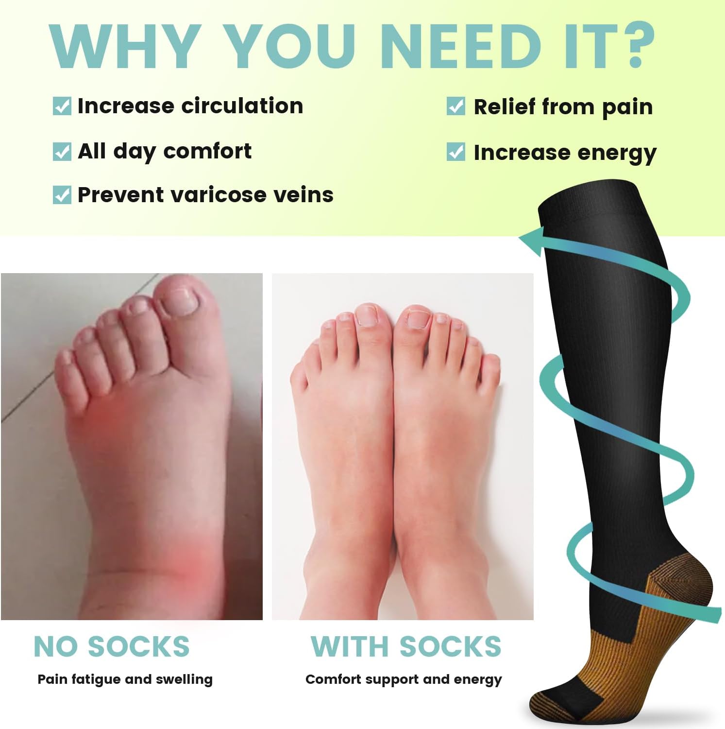 6 Pairs Solid Color Copper Com - Compression Sock Medical ulasan dan harga